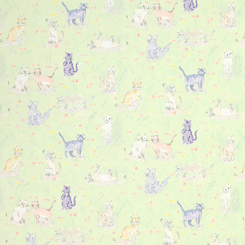 Mignons Chats Croqus Jardin Prairie Tissu par Japanese Indie