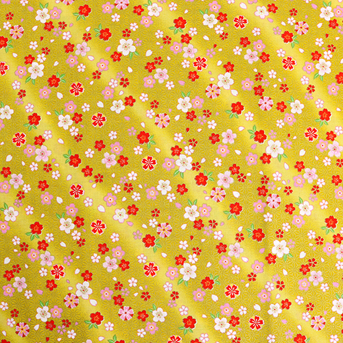 Japanese orange metallic gold peony flower fabric by Quilt