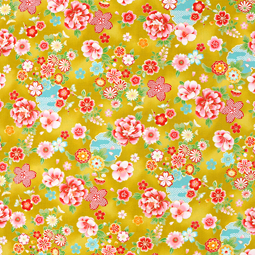 Japanisches Maru Blumen Gold Stoff von Japanese Indie