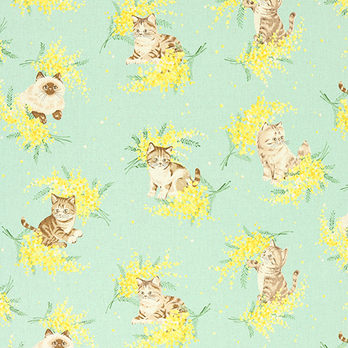 Chat Tigr Chaton Brindilles De Fleurs Jaunes Tissu par Japanese Indie