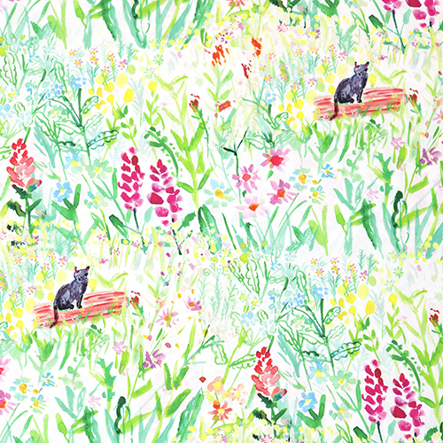 Chat & Champ Aquarelle Fleurs Sauvages