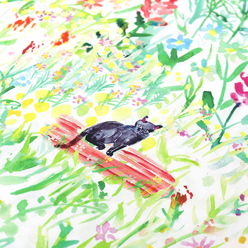 Chat & Champ Aquarelle Fleurs Sauvages 5
