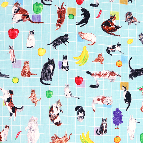 Chat & Motif à Carreaux de Fruits de Table
