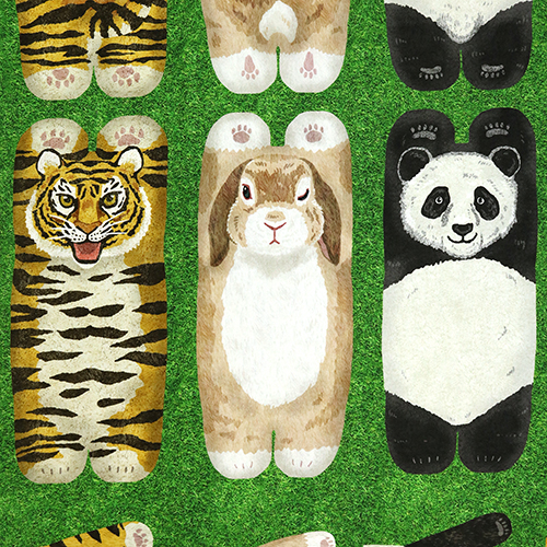 Animaux Devant Et Derrire Panneau D’Herbe Tissu par Kokka