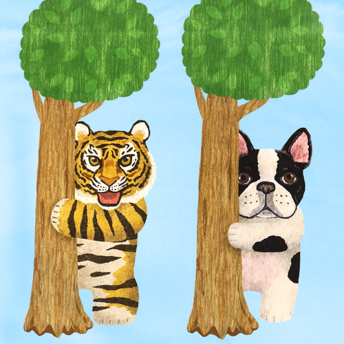 Tiere Die Aus Den B�umen Auf Panel Hervorschauen Stoff von Kokka