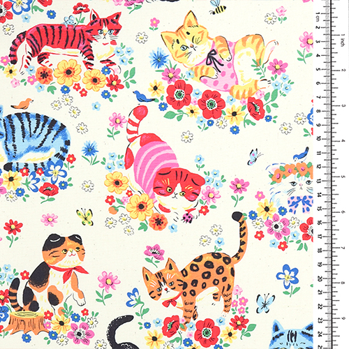 Flower Power Quirky Garden Cats Bright 1