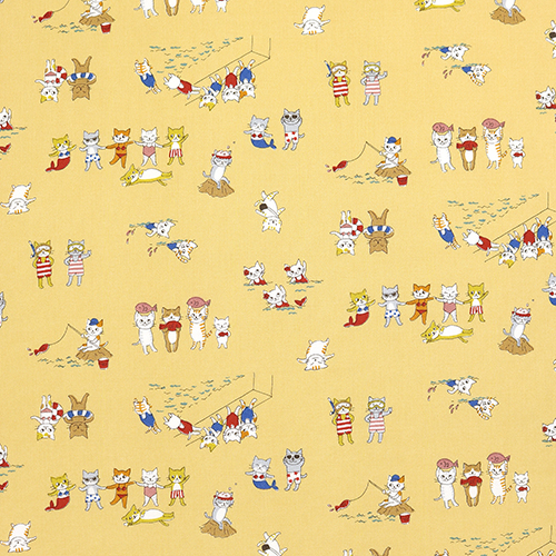 Chats Drles Vacances  La Plage En Bord De Mer Tissu par Kokka