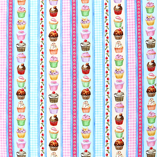 Cupcake Rayure Douce Indulgence Cuit Avec Amour Tissu par Michael Miller