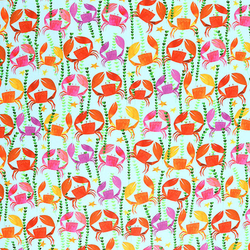 Crabes Rampants Color Aquatique Tissu par Michael Miller
