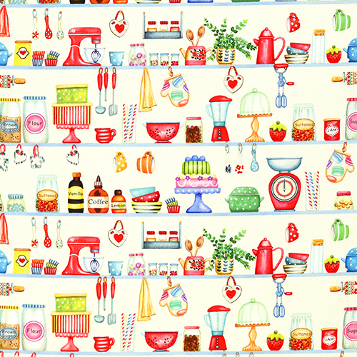 Bakers Shelves Baked with Love Fabric by Michael Miller