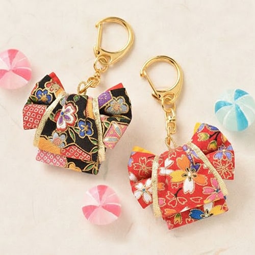Japanese Kimono Obi Geisha Set of 2 Keychain No-Sew Craft Kit - Dark Colour Set 4