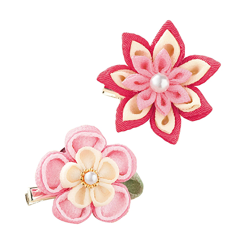 Ensemble De 2 Barrettes Fleur Tsumami Kanzashi Kit D'Artisanat Japonais 4