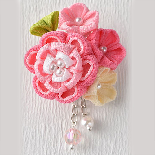 Tsumami Kanzashi 4 Blumen Perlen Haarspange Brosche Japanisches Bastelset 4