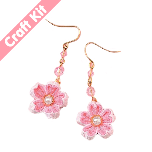 Tsumami Sakura Cherry Blossom Kanzashi Earrings Japanese Tsumami Sakura Cherry Blossom Kanzashi Earrings Japanese
