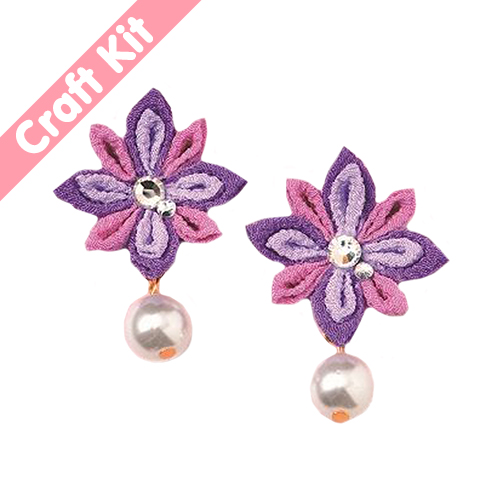 Boucles D’Oreilles Kanzashi Fleur Tsumami Diamant Perle Kit D’Artisanat Japonais par Panami