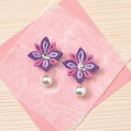 Boucles D’Oreilles Kanzashi Fleur Tsumami Diamant Perle Kit D’Artisanat Japonais 4
