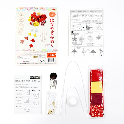Grande Kit Per Creare Fiori Tsumami Kanzashi Ornamento Capelli Giapponese - Rosso 3