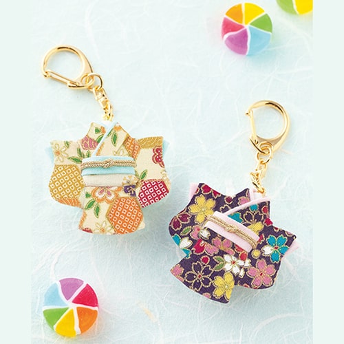 Japanese Mini kimono Set of 2 Keychain No-Sew Craft Kit - Bright Colour Set 4
