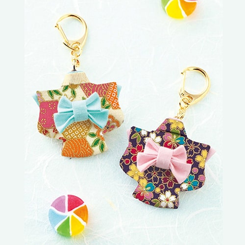 Japanese Mini kimono Set of 2 Keychain No-Sew Craft Kit - Bright Colour Set 5