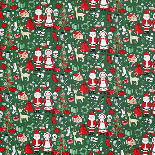Santa & Mrs. Claus Green Charming Christmas Fabric by Riley Blake