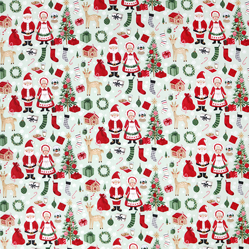 Santa & Mrs. Claus Mint Charming Christmas Fabric by Riley Blake