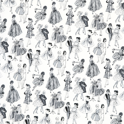 Moda Vintage Barbie En Blanco Y Negro Tonal Tela de Riley Blake