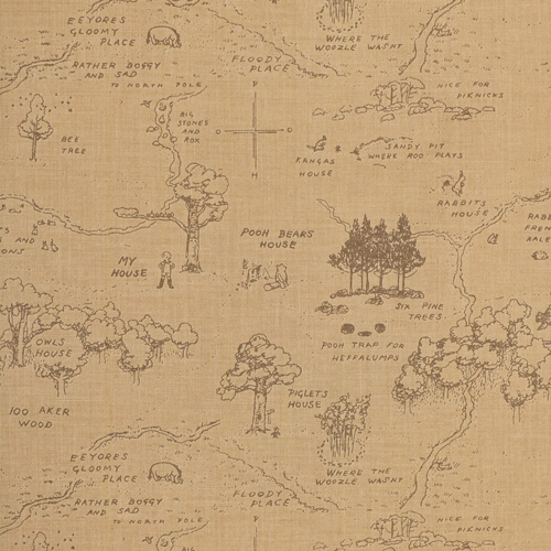 Winnie The Pooh Mappa Del Bosco Dei Cento Acri Marrone Tessuto di Riley Blake