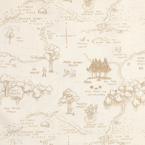 Winnie The Pooh Mappa Del Bosco Dei Cento Acri Color Crema Tessuto di Riley Blake