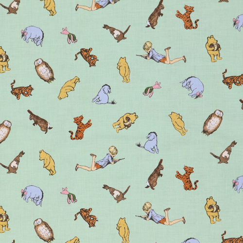 Winnie L’Ourson Amis Personnages Vert Tissu par Riley Blake