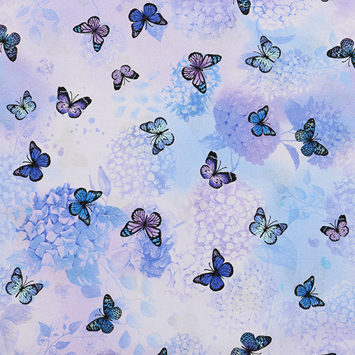 Geworfene Fliegende Schmetterlinge Hortensien Fabric by Timeless