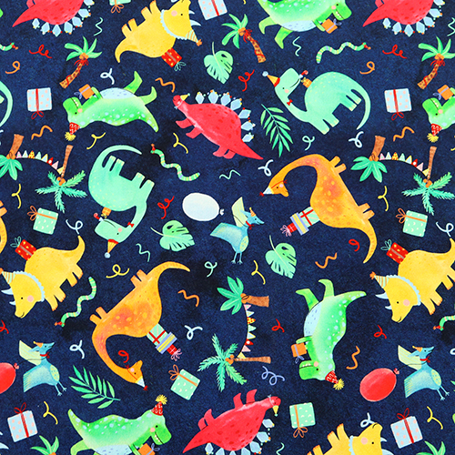 Dinosaures en Fte Amusement Tropical Tissu par Timeless Treasures