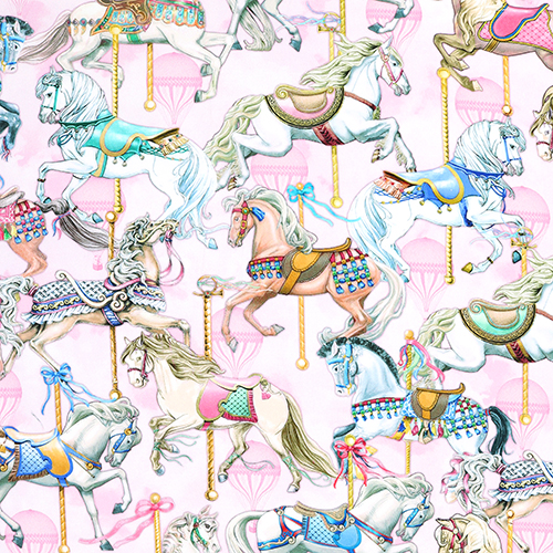Chevaux De Carrousel Jolis Nostalgiques Vintage Tissu par Timeless Treasures