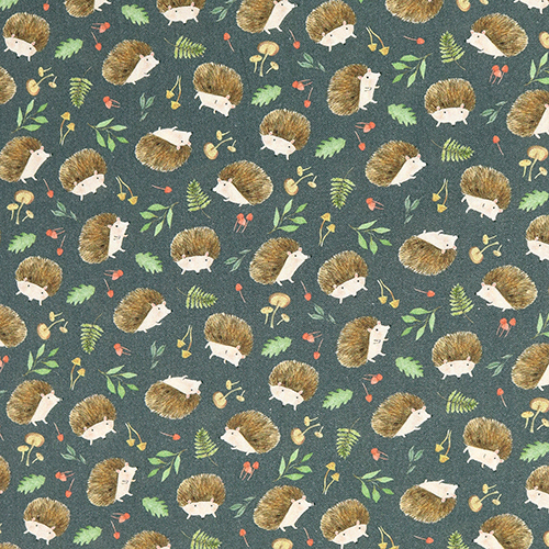 Hedgehogs Toadstools Mushrooms Forest Leaves Fabric by Timeless Treasures
