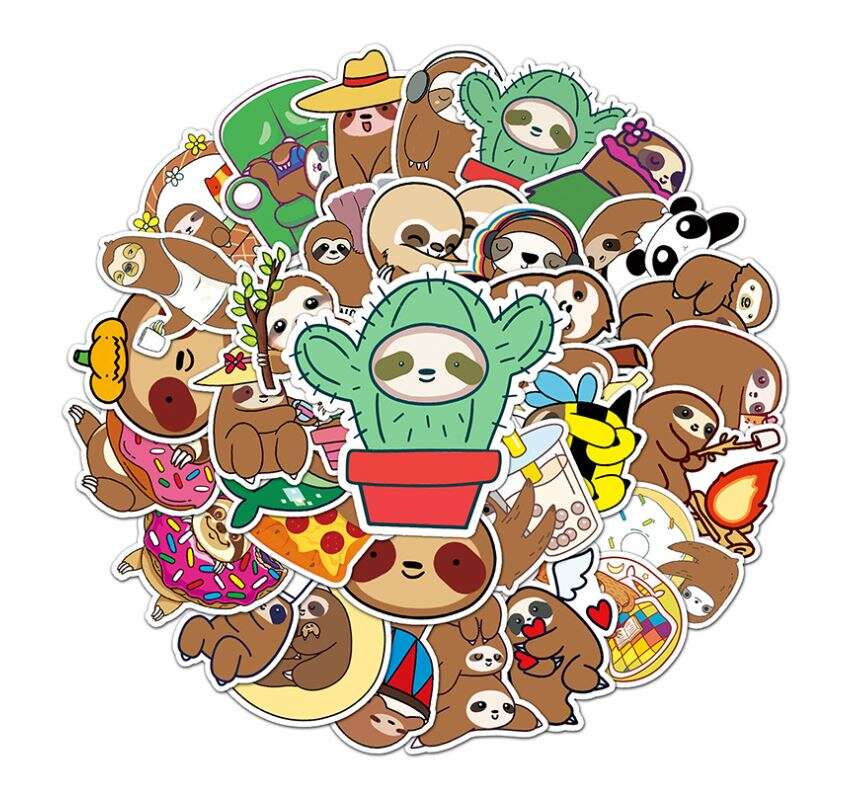 50 Unique Designs Sloth Animal Diecut Sticker Pack Modes4u