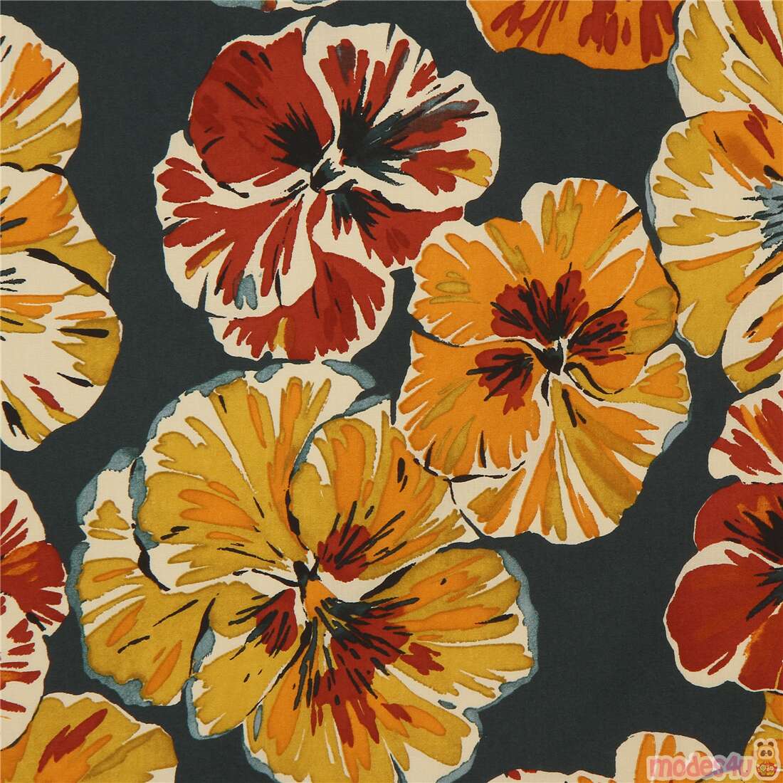 Alexander Henry dark green fabric with big pansy flowers Fabric by