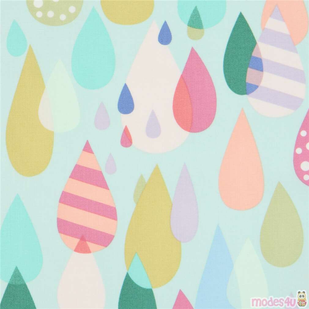 Alexander Henry laminate fabric in mint green with colorful raindrops ...