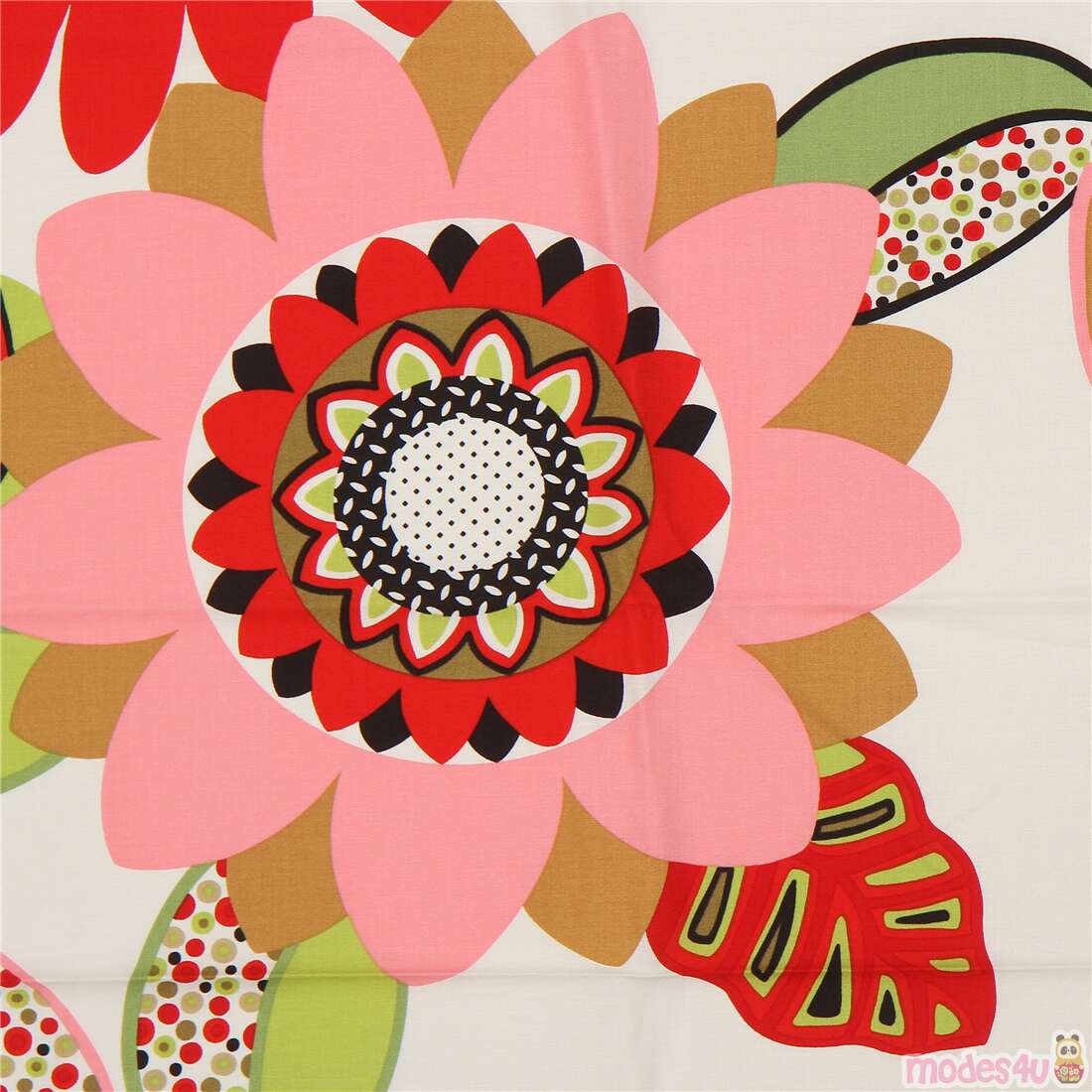 Alexander Henry white fabric with big red and pink flowers modeS4u