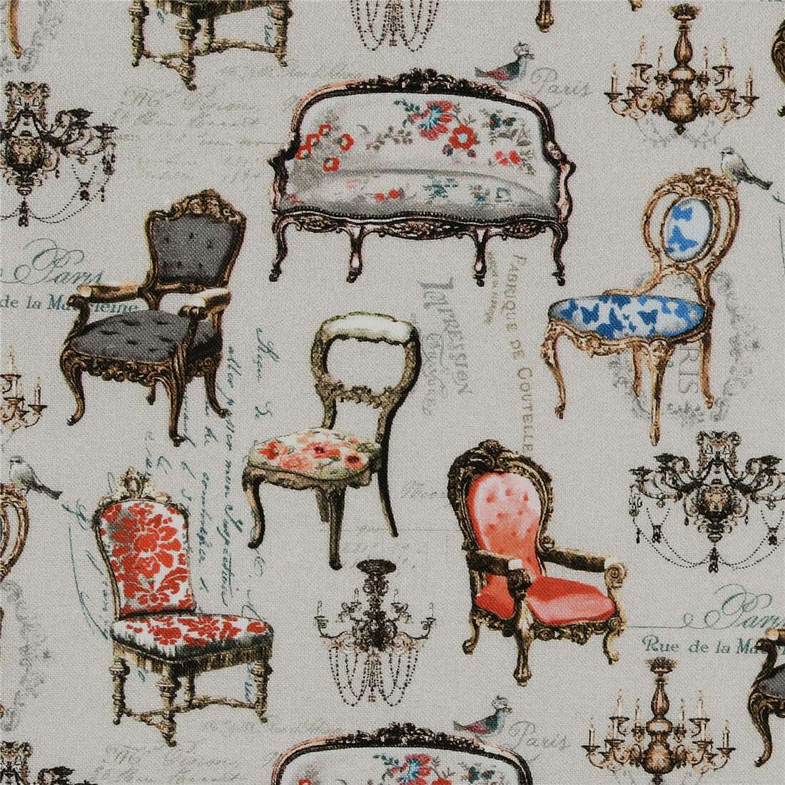 Kawaii Antique Chair Sofa Louis XV Furniture Stof France Cotton Fabric