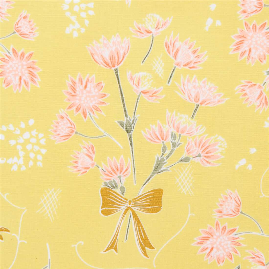 Fat Quarter (50 x 54 cm) Art Gallery Fabrics yellow flower fabric with bows modeS4u