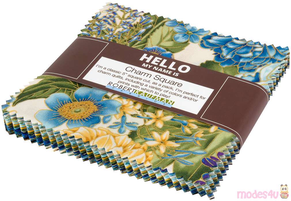 Avery Hill Charm Square fabric with flowers and metallic embellishment