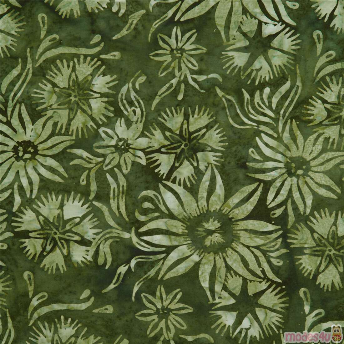 Batik Timeless Treasures fabric tie dye multipetal floral green Fabric ...