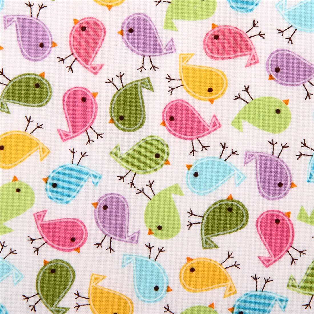 Small Colorful Pastel Birds Fabric by Robert Kaufman - modes4u