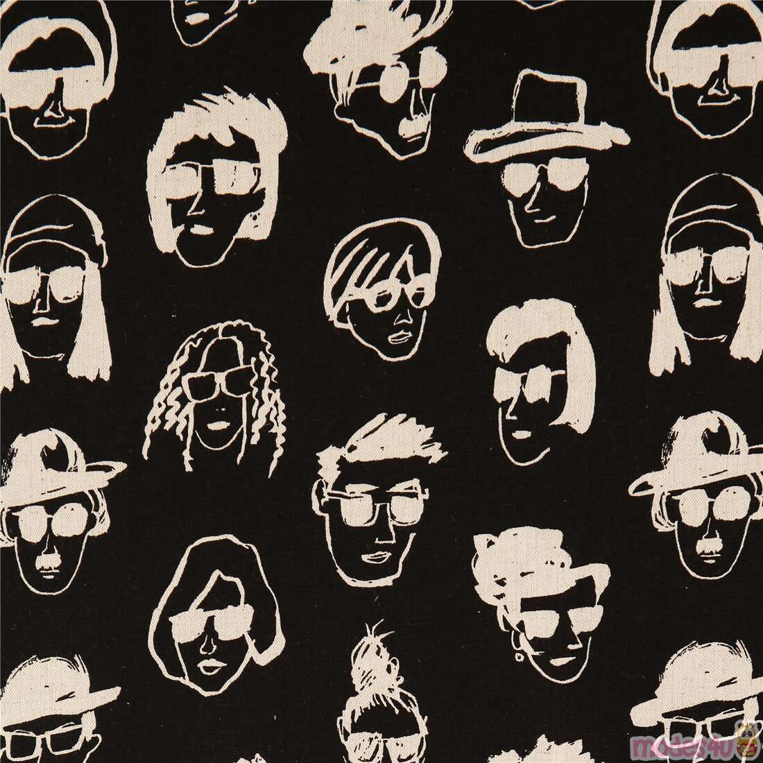 Black Canvas Fabric People Heads Sketches Retro Faces Cosmo ModeS4u