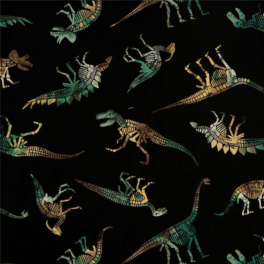 Black dinosaur skeleton muti color fabric Timeless Treasures Fabric by ...