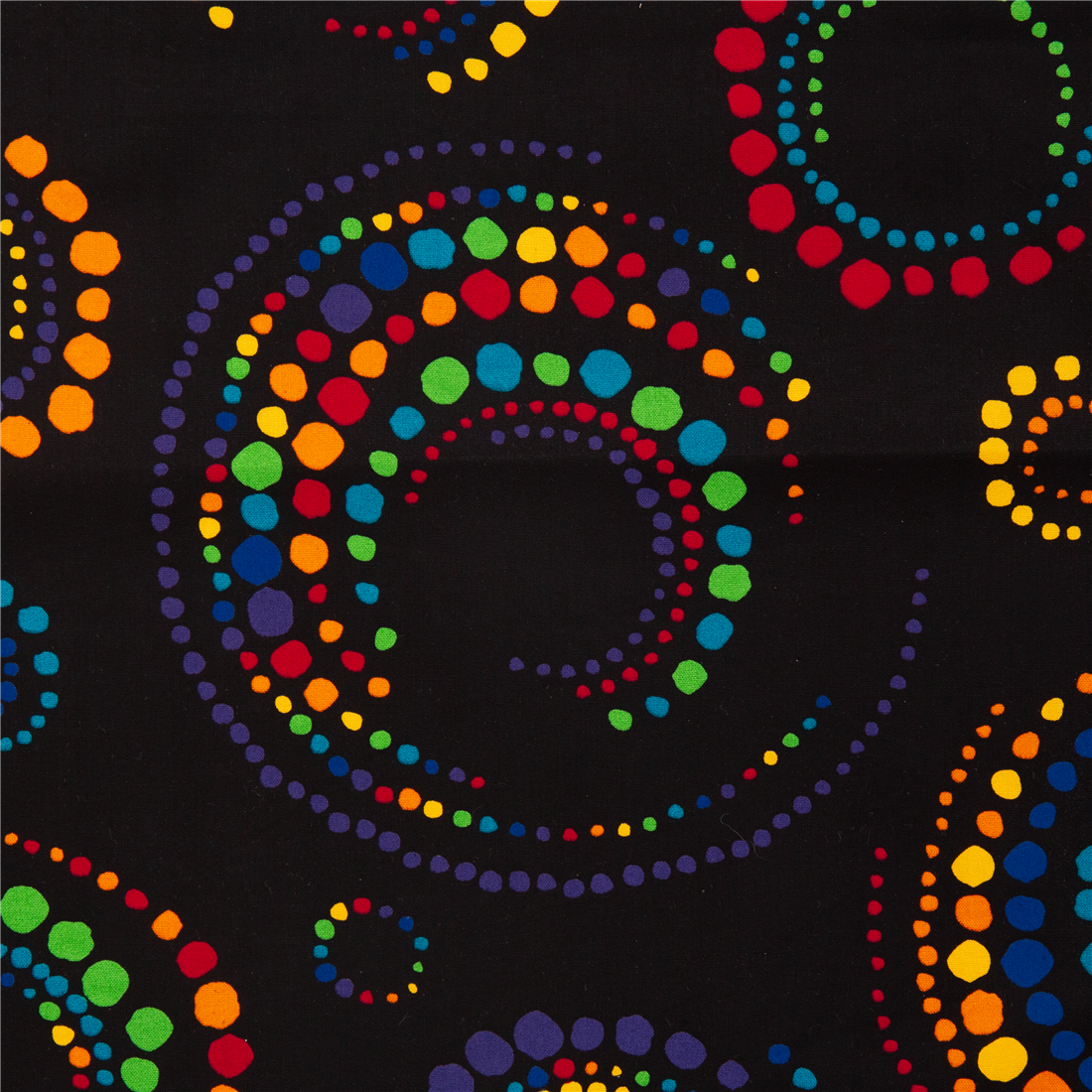 Black Fabric Dotted Spirals Fabric Rainbow Usa Robert Kaufman Cotton Colourful Modes4u