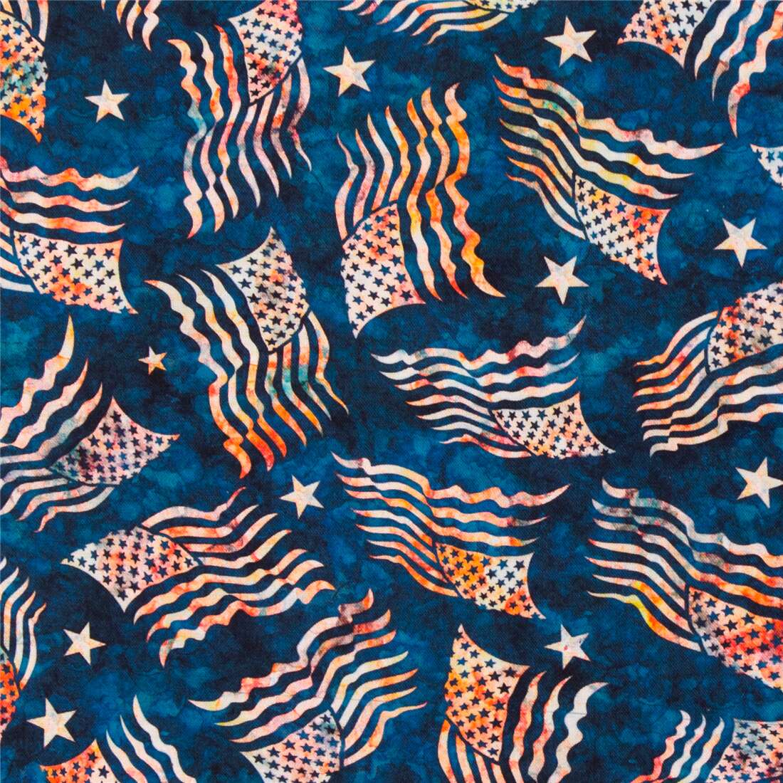 Patriotic Batik Tumbling Stars and Stripes Fabric by Quilting Treasures ...