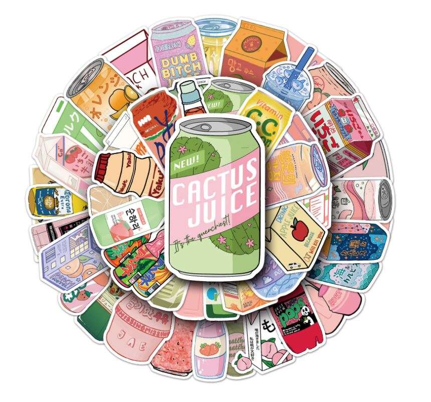 Canned drinks diecut 50 unique sticker pack yogurt drinks bottles