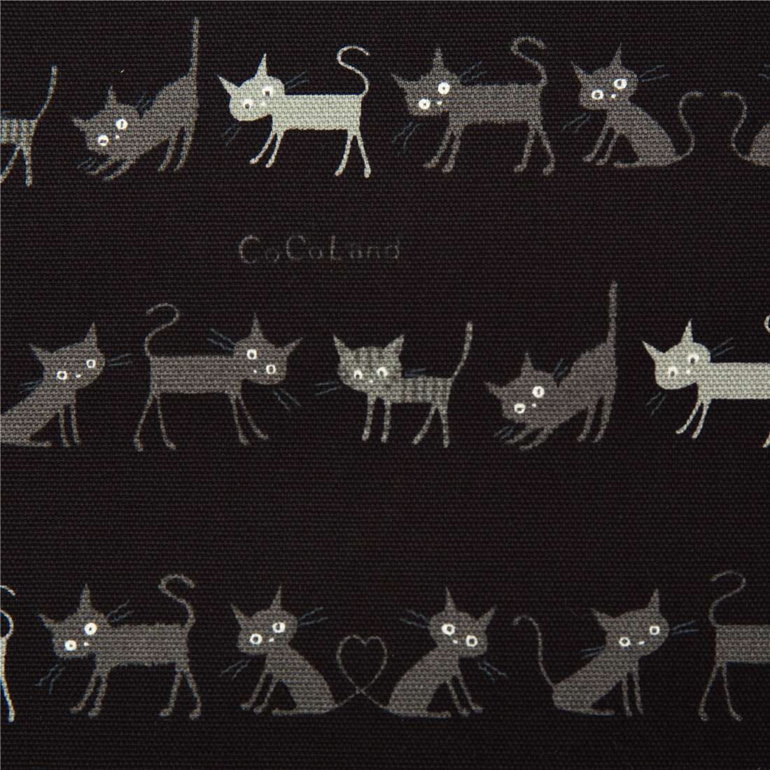Cat stripes tabby grey on black oxford fabric CocoLand Japan Fabric by Japanese Indie modes4u