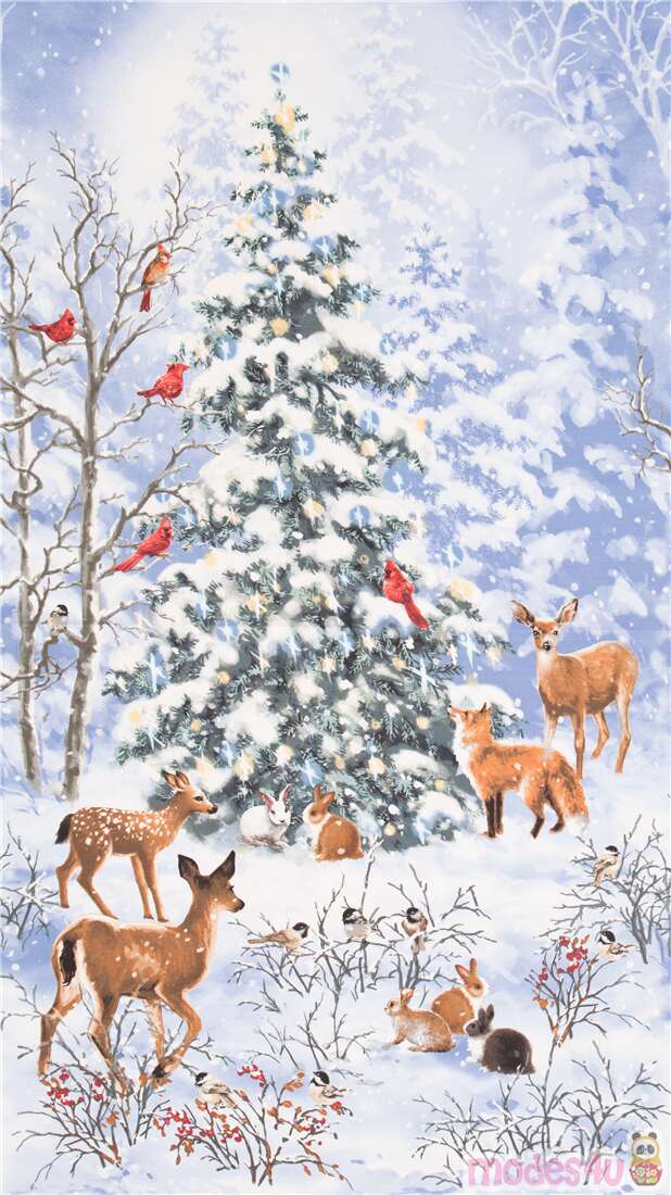 Christmas tree forest animal Timeless Treasures panel fabric - modeS4u