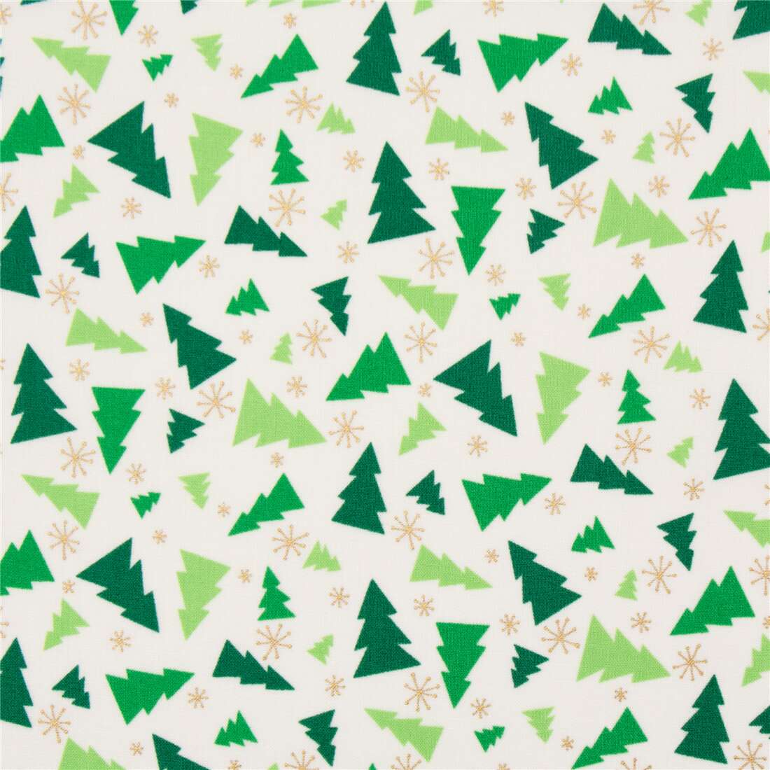 Christmas trees snowflake green golden metallic cream fabric Fabric by ...